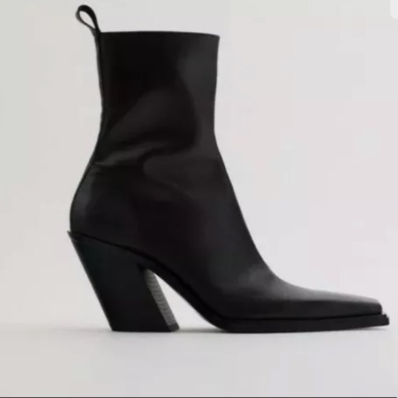 Zara Shoes - NWT Zara Leather Square Toe Heeled Boot Black 7.5